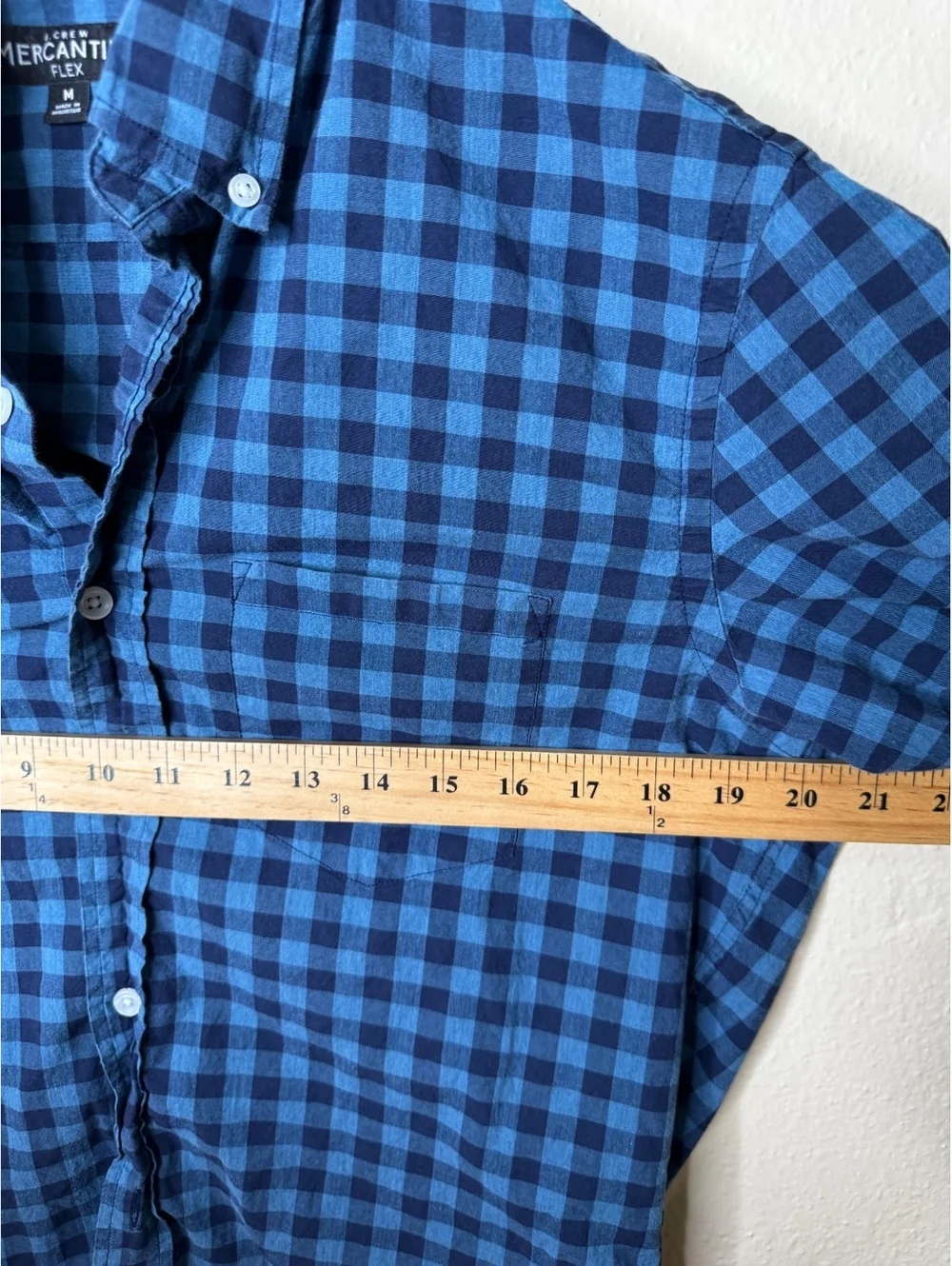 J.Crew Mercantile Flex Mens Medium Blue Gingham Check Button Down Shirt Slim Fit